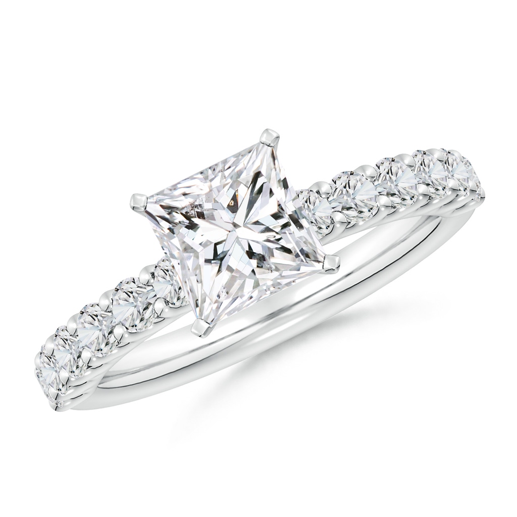6.5mm HSI2 Princess-Cut Diamond Solitaire Engagement Ring with Diamond Accents in White Gold 
