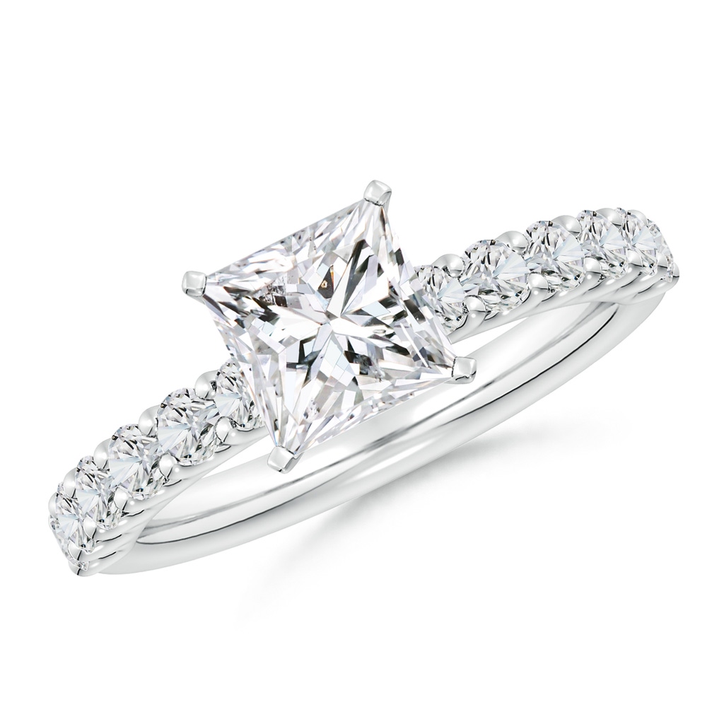 6.5mm HSI2 Princess-Cut Diamond Solitaire Engagement Ring with Diamond Accents in White Gold