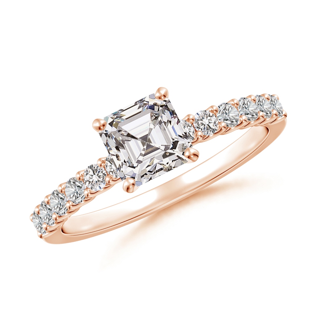 5.5mm IJI1I2 Asscher-Cut Diamond Solitaire Engagement Ring with Diamond Accents in Rose Gold