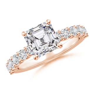 7mm HSI2 Asscher-Cut Diamond Solitaire Engagement Ring with Diamond Accents in Rose Gold