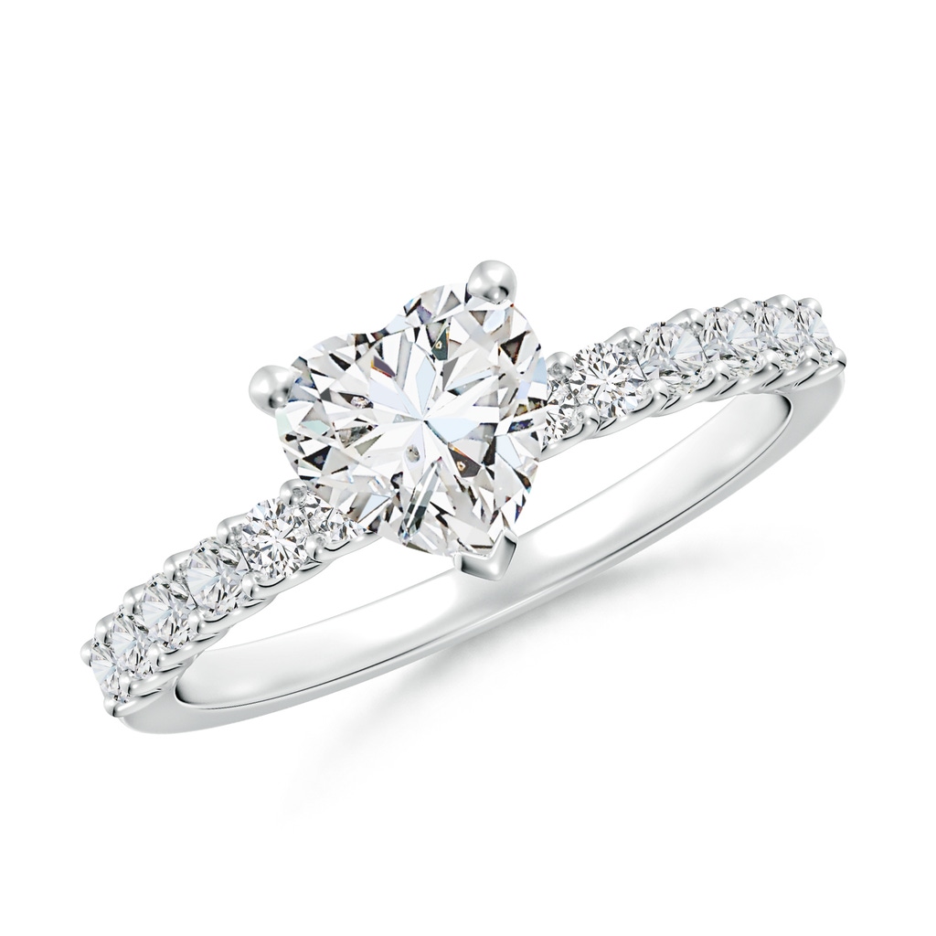 6.5mm HSI2 Heart Diamond Solitaire Engagement Ring with Diamond Accents in White Gold