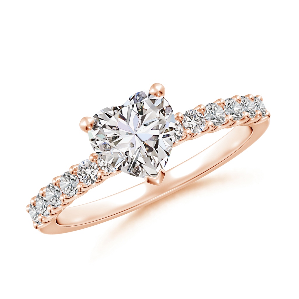 6.5mm IJI1I2 Heart Diamond Solitaire Engagement Ring with Diamond Accents in Rose Gold