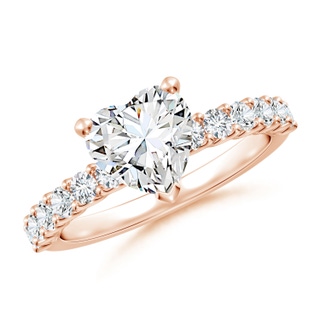 7.5mm GVS2 Heart Diamond Solitaire Engagement Ring with Diamond Accents in Rose Gold