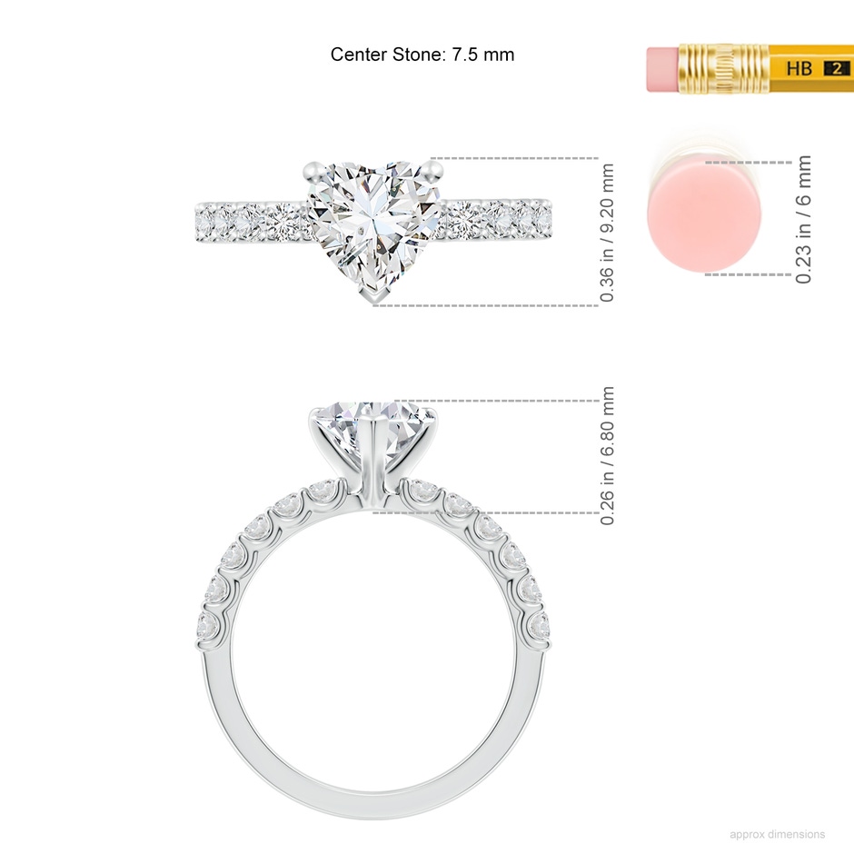 7.5mm HSI2 Heart Diamond Solitaire Engagement Ring with Diamond Accents in White Gold ruler