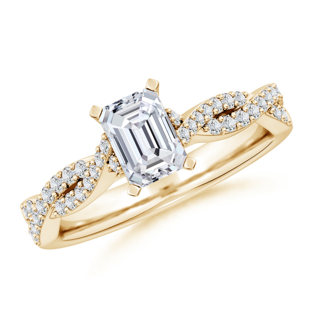 6.5x4.5mm HSI2 Peg Head Emerald-Cut Diamond Twist Shank Engagement Ring in Yellow Gold