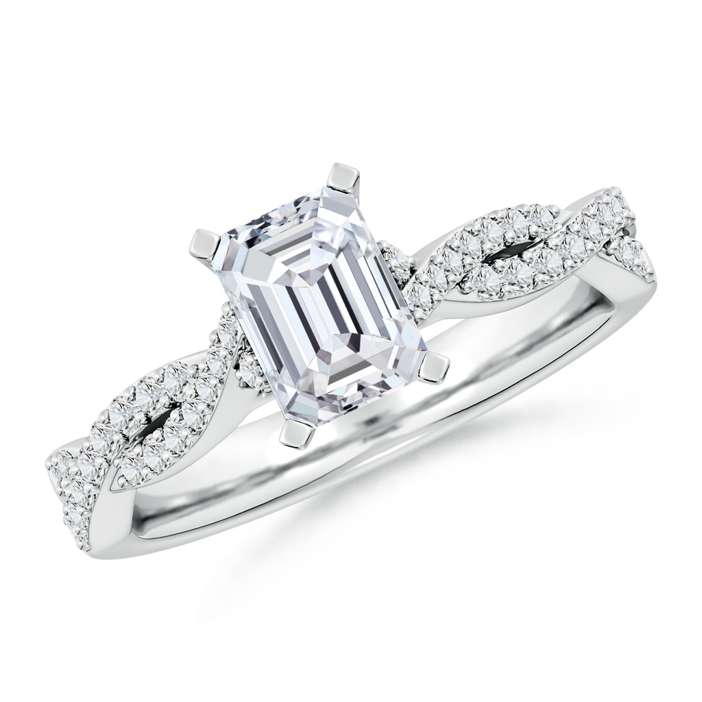 7x5mm HSI2 Peg Head Emerald-Cut Diamond Twist Shank Engagement Ring in White Gold