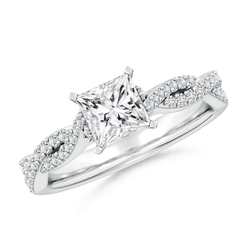 5.5mm HSI2 Peg Head Princess-Cut Diamond Twist Shank Engagement Ring in White Gold 