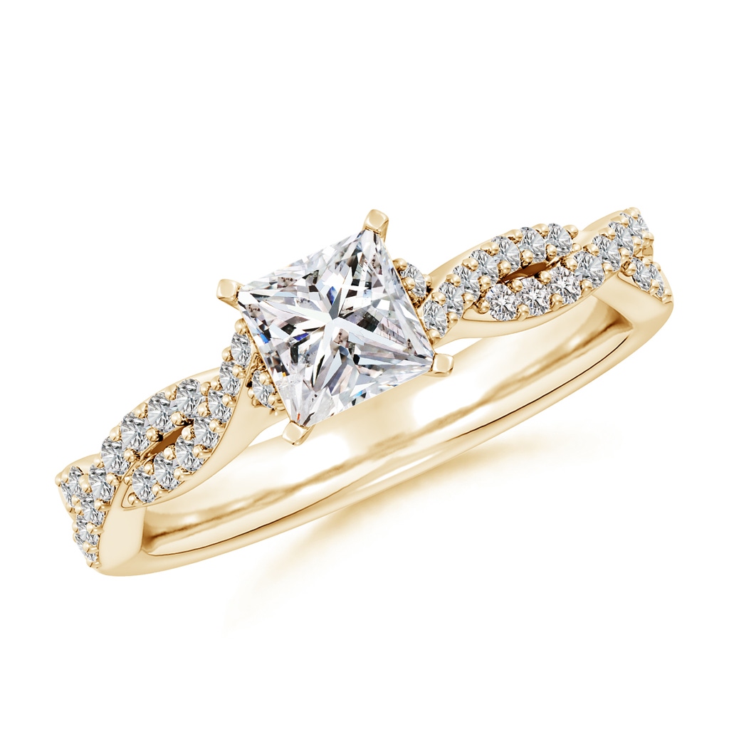 5mm IJI1I2 Peg Head Princess-Cut Diamond Twist Shank Engagement Ring in Yellow Gold