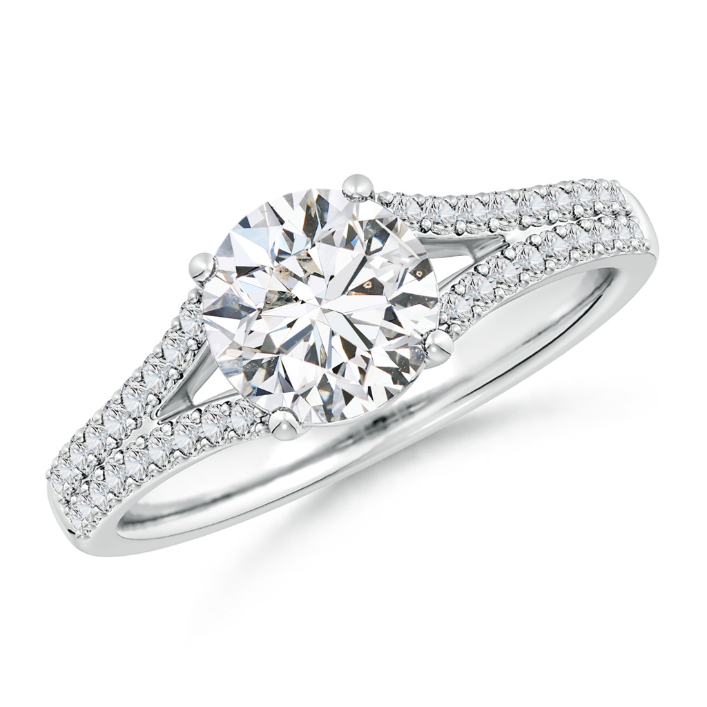 7.4mm HSI2 Solitaire Round Diamond Split Shank Engagement Ring in White Gold 