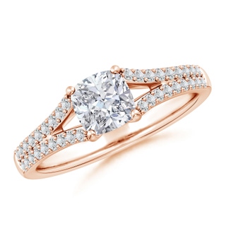 5.5mm HSI2 Solitaire Cushion Diamond Split Shank Engagement Ring in Rose Gold