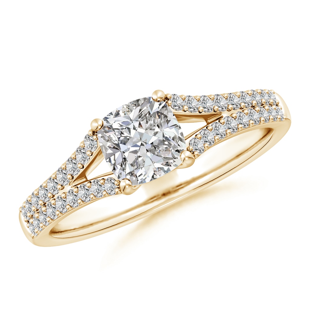 5.5mm IJI1I2 Solitaire Cushion Diamond Split Shank Engagement Ring in Yellow Gold