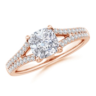 6.5mm HSI2 Solitaire Cushion Diamond Split Shank Engagement Ring in 18K Rose Gold