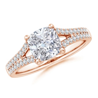 7mm HSI2 Solitaire Cushion Diamond Split Shank Engagement Ring in Rose Gold