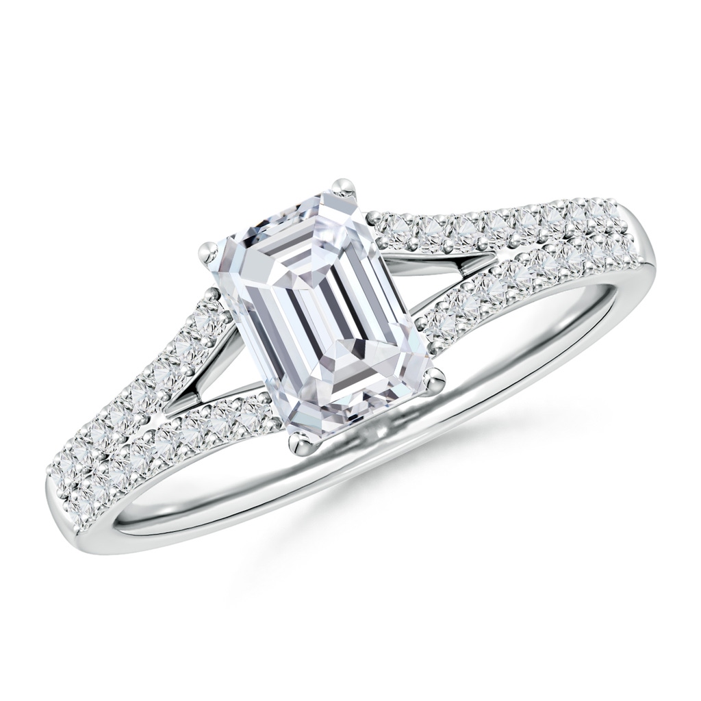 7x5mm HSI2 Solitaire Emerald-Cut Diamond Split Shank Engagement Ring in White Gold