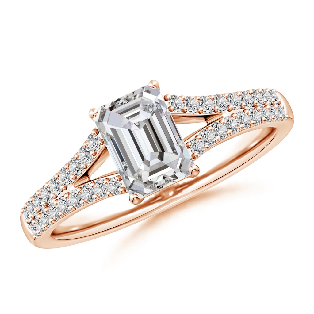 7x5mm IJI1I2 Solitaire Emerald-Cut Diamond Split Shank Engagement Ring in Rose Gold
