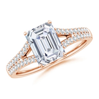 8.5x6.5mm GVS2 Solitaire Emerald-Cut Diamond Split Shank Engagement Ring in Rose Gold
