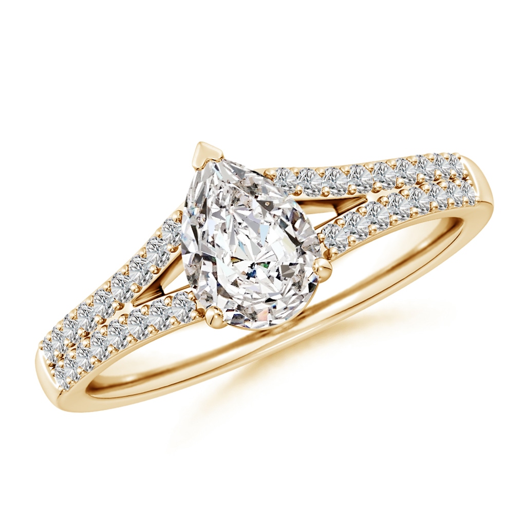 7.7x5.7mm IJI1I2 Solitaire Pear Diamond Split Shank Engagement Ring in Yellow Gold