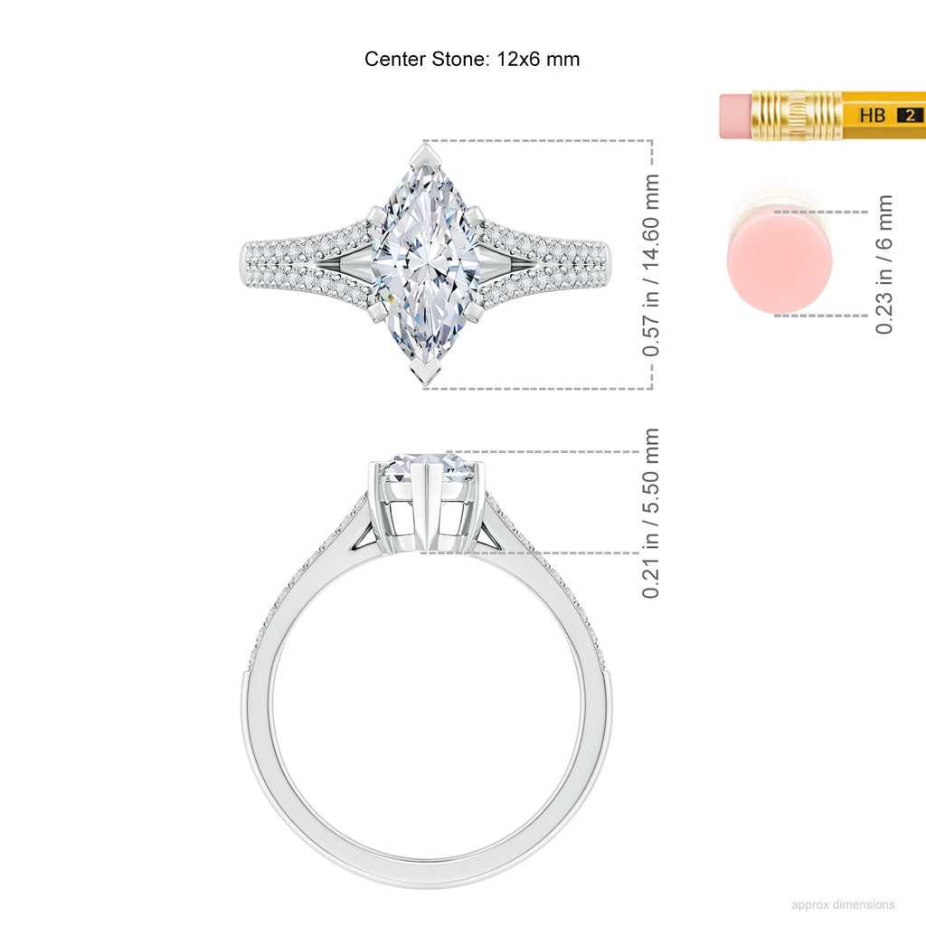 12x6mm HSI2 Solitaire Marquise Diamond Split Shank Engagement Ring in White Gold ruler