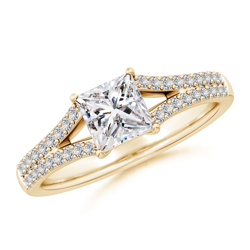 5.5mm IJI1I2 Solitaire Princess-Cut Diamond Split Shank Engagement Ring in Yellow Gold
