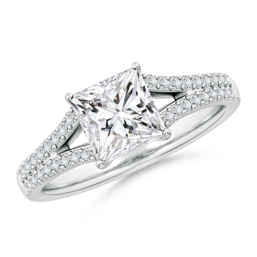 6.5mm HSI2 Solitaire Princess-Cut Diamond Split Shank Engagement Ring in White Gold 
