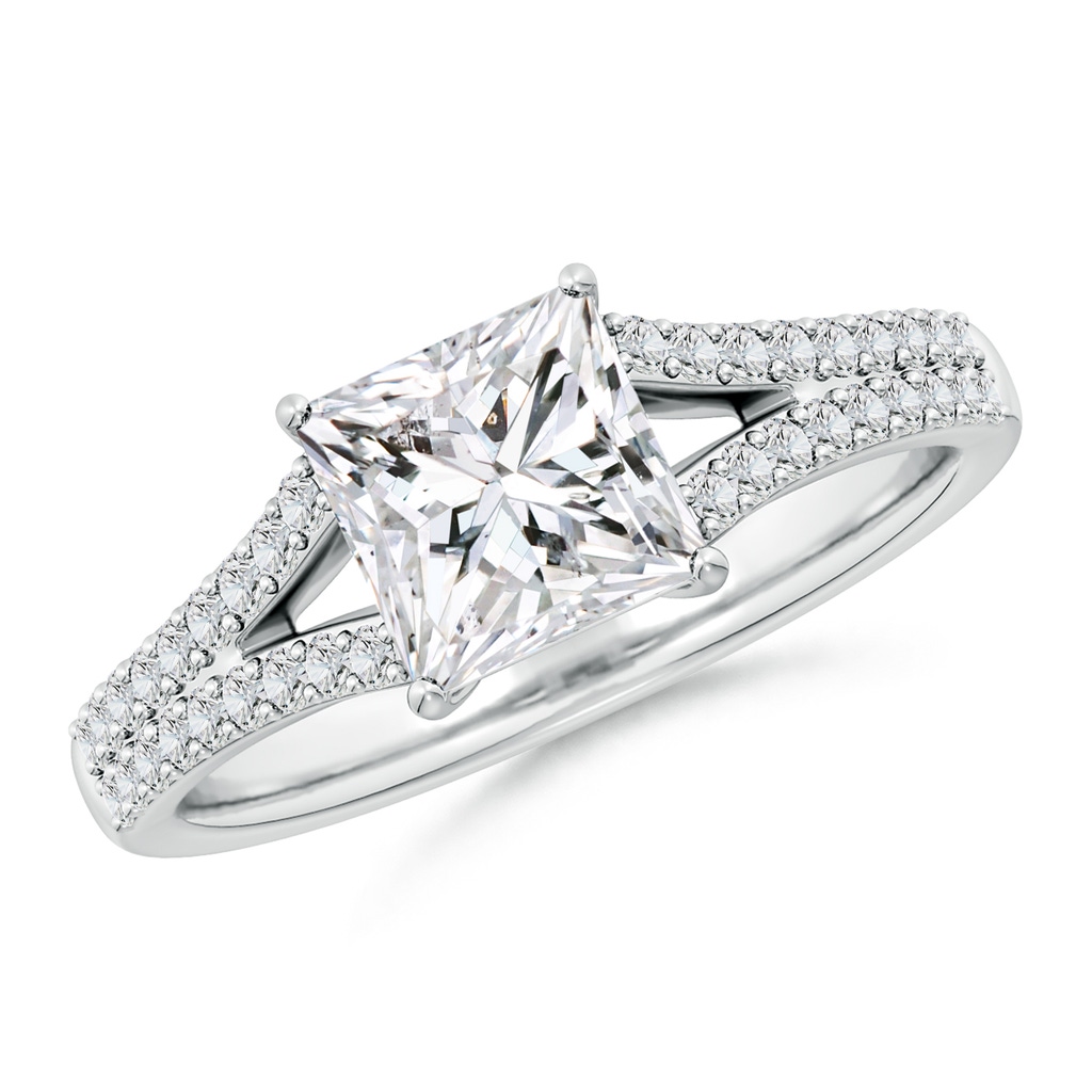 6.5mm HSI2 Solitaire Princess-Cut Diamond Split Shank Engagement Ring in White Gold