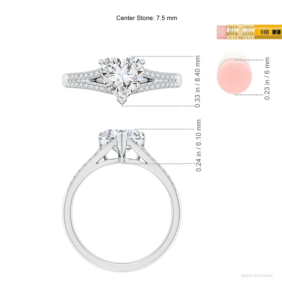 7.5mm HSI2 Solitaire Heart-Shaped Diamond Split Shank Engagement Ring in White Gold ruler