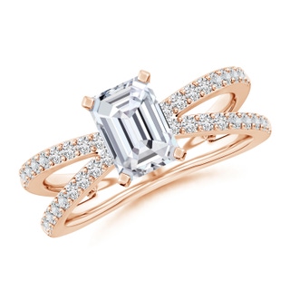 7.5x5.5mm HSI2 Solitaire Emerald-Cut Diamond Crossover Shank Engagement Ring in 18K Rose Gold