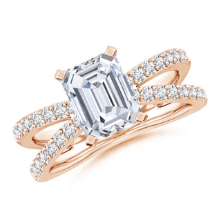 8.5x6.5mm GVS2 Solitaire Emerald-Cut Diamond Crossover Shank Engagement Ring in 10K Rose Gold