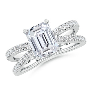 8.5x6.5mm HSI2 Solitaire Emerald-Cut Diamond Crossover Shank Engagement Ring in P950 Platinum