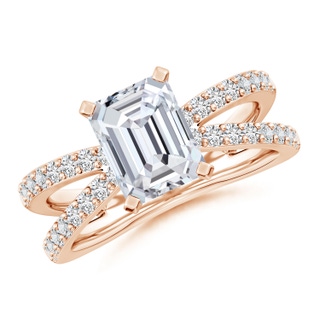 8.5x6.5mm HSI2 Solitaire Emerald-Cut Diamond Crossover Shank Engagement Ring in Rose Gold