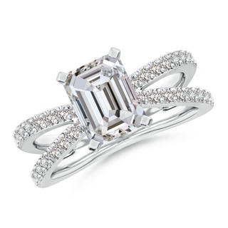 8.5x6.5mm IJI1I2 Solitaire Emerald-Cut Diamond Crossover Shank Engagement Ring in P950 Platinum