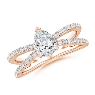 7.7x5.7mm GVS2 Solitaire Pear Diamond Crossover Shank Engagement Ring in 18K Rose Gold