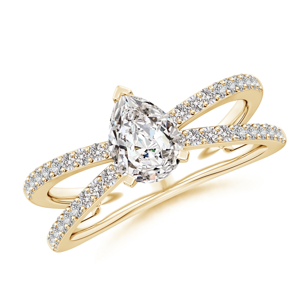 7.7x5.7mm IJI1I2 Solitaire Pear Diamond Crossover Shank Engagement Ring in Yellow Gold