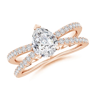 8.5x6.5mm HSI2 Solitaire Pear Diamond Crossover Shank Engagement Ring in 18K Rose Gold