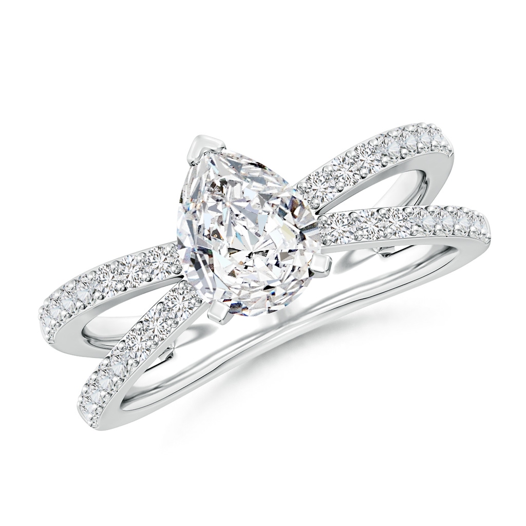8.5x6.5mm HSI2 Solitaire Pear Diamond Crossover Shank Engagement Ring in White Gold 