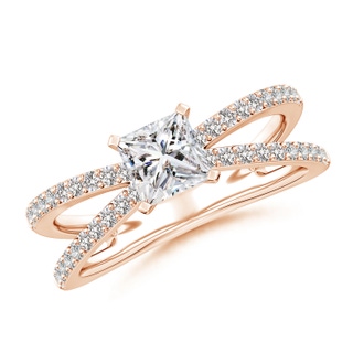 5.5mm IJI1I2 Solitaire Princess-Cut Diamond Crossover Shank Engagement Ring in Rose Gold