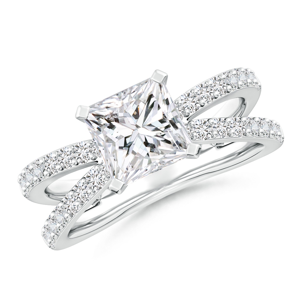 7mm HSI2 Solitaire Princess-Cut Diamond Crossover Shank Engagement Ring in White Gold 