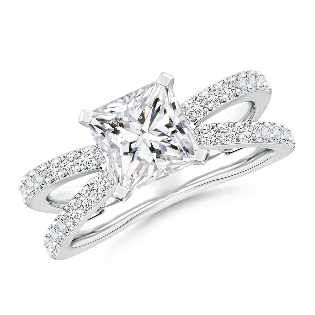 7mm HSI2 Solitaire Princess-Cut Diamond Crossover Shank Engagement Ring in White Gold