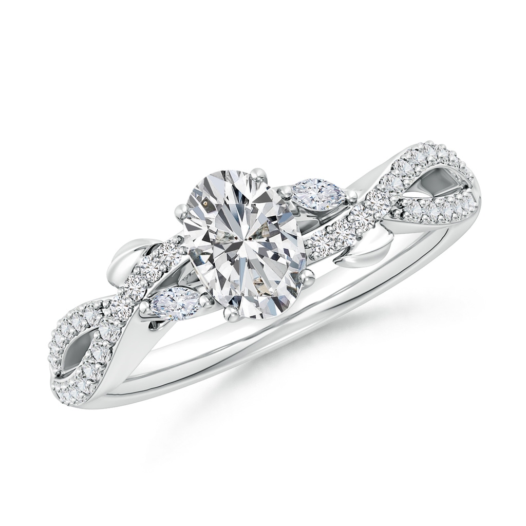 7x5mm HSI2 Nature-Inspired Oval and Marquise Diamond Side Stone Engagement Ring in White Gold