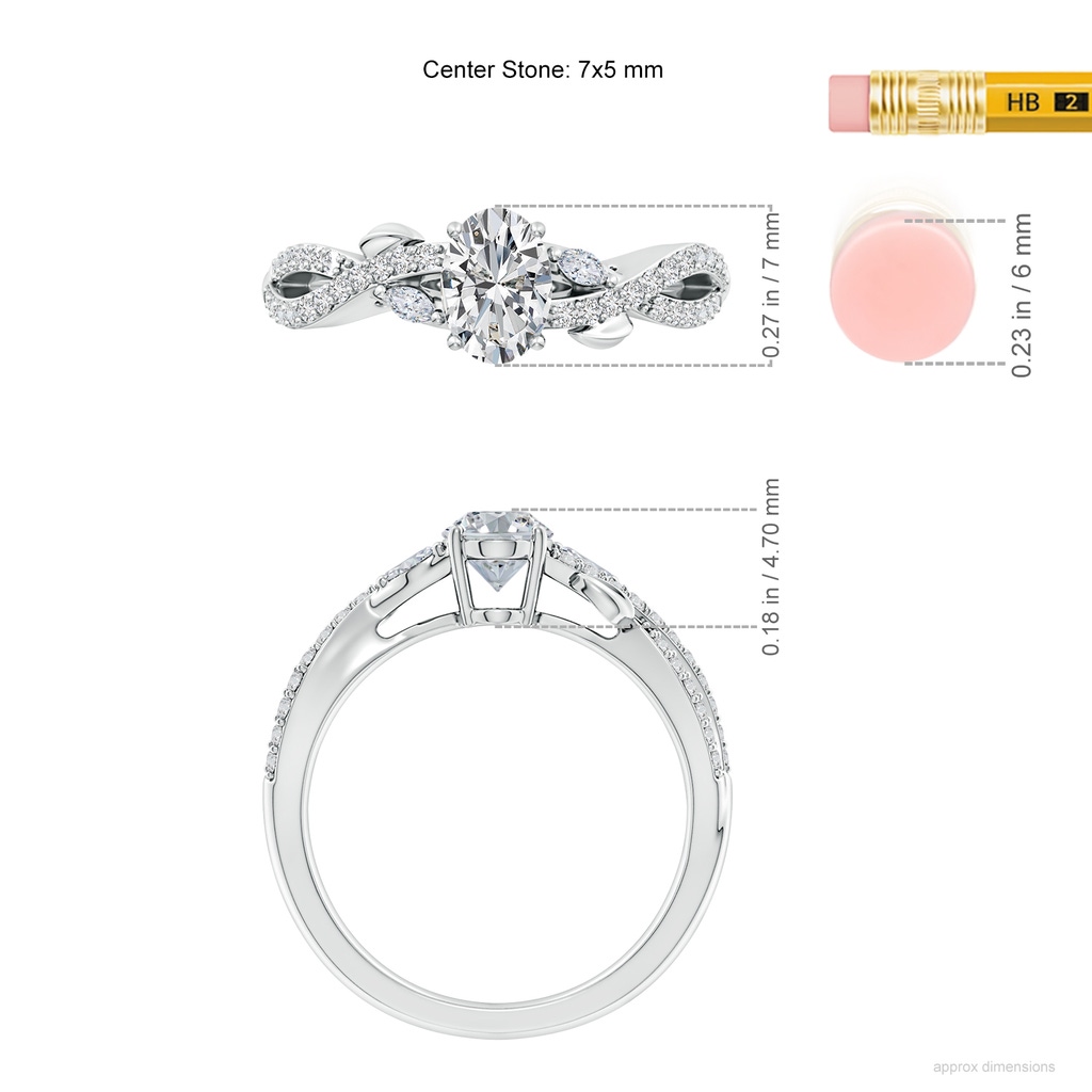 7x5mm HSI2 Nature-Inspired Oval and Marquise Diamond Side Stone Engagement Ring in White Gold ruler