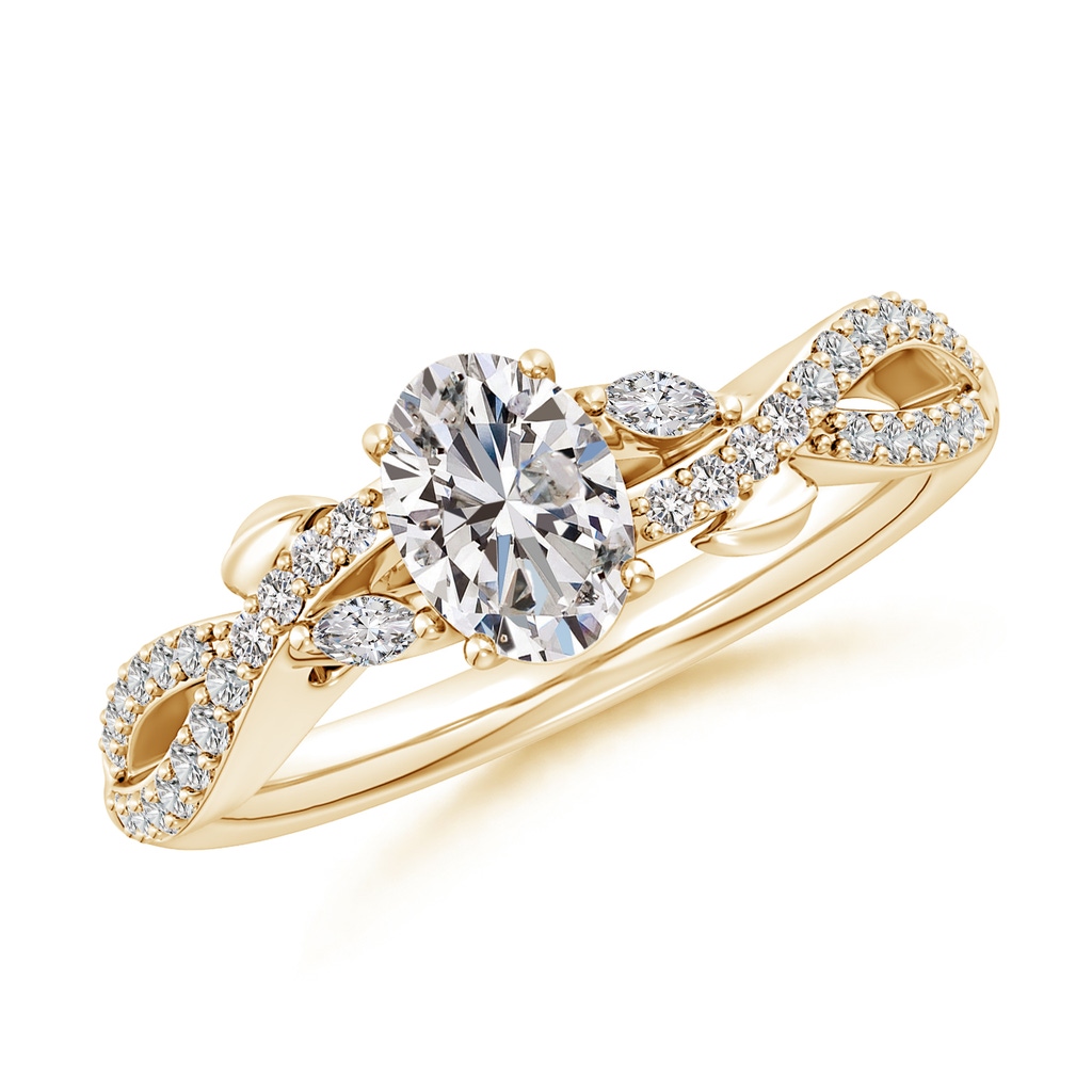 7x5mm IJI1I2 Nature-Inspired Oval and Marquise Diamond Side Stone Engagement Ring in Yellow Gold