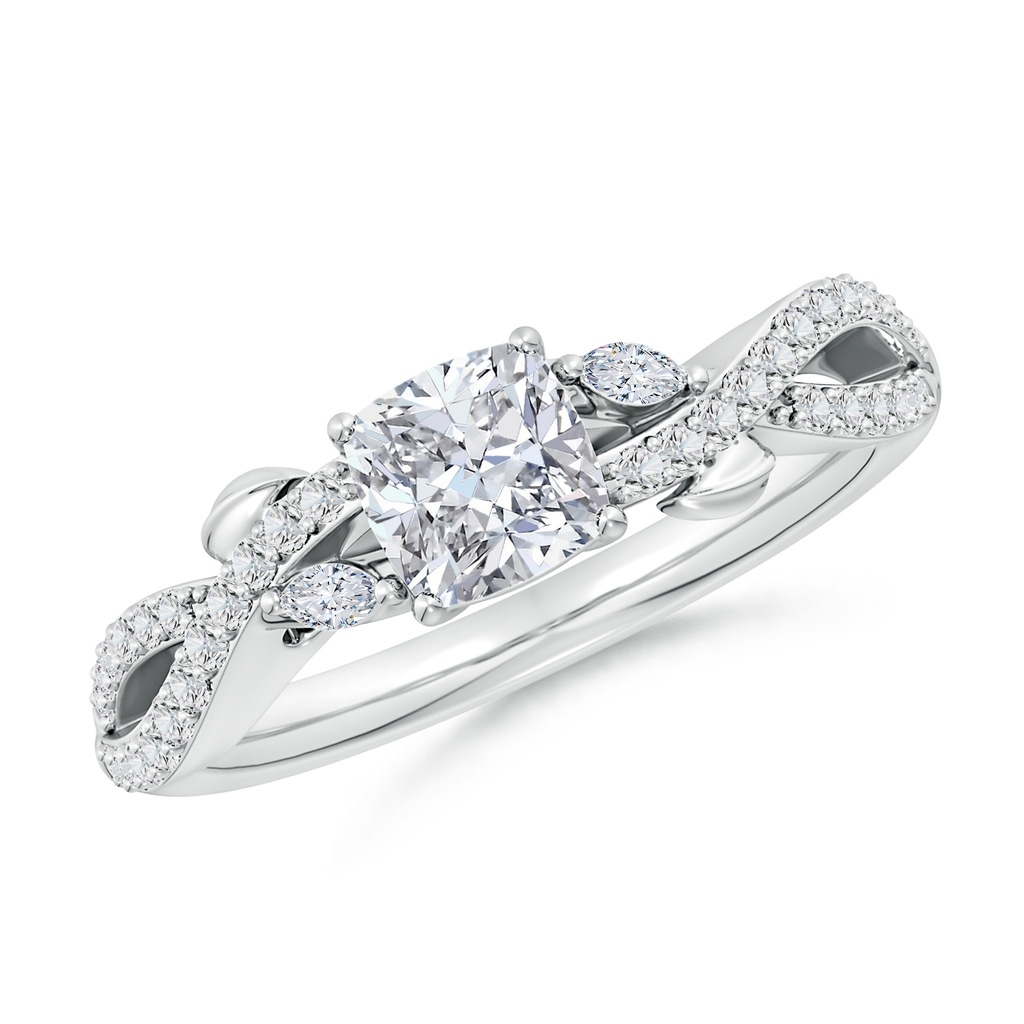 5.25mm HSI2 Nature-Inspired Cushion and Marquise Diamond Side Stone Engagement Ring in White Gold