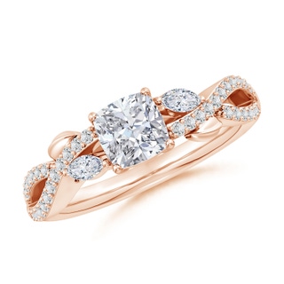 5.5mm HSI2 Nature-Inspired Cushion and Marquise Diamond Side Stone Engagement Ring in Rose Gold