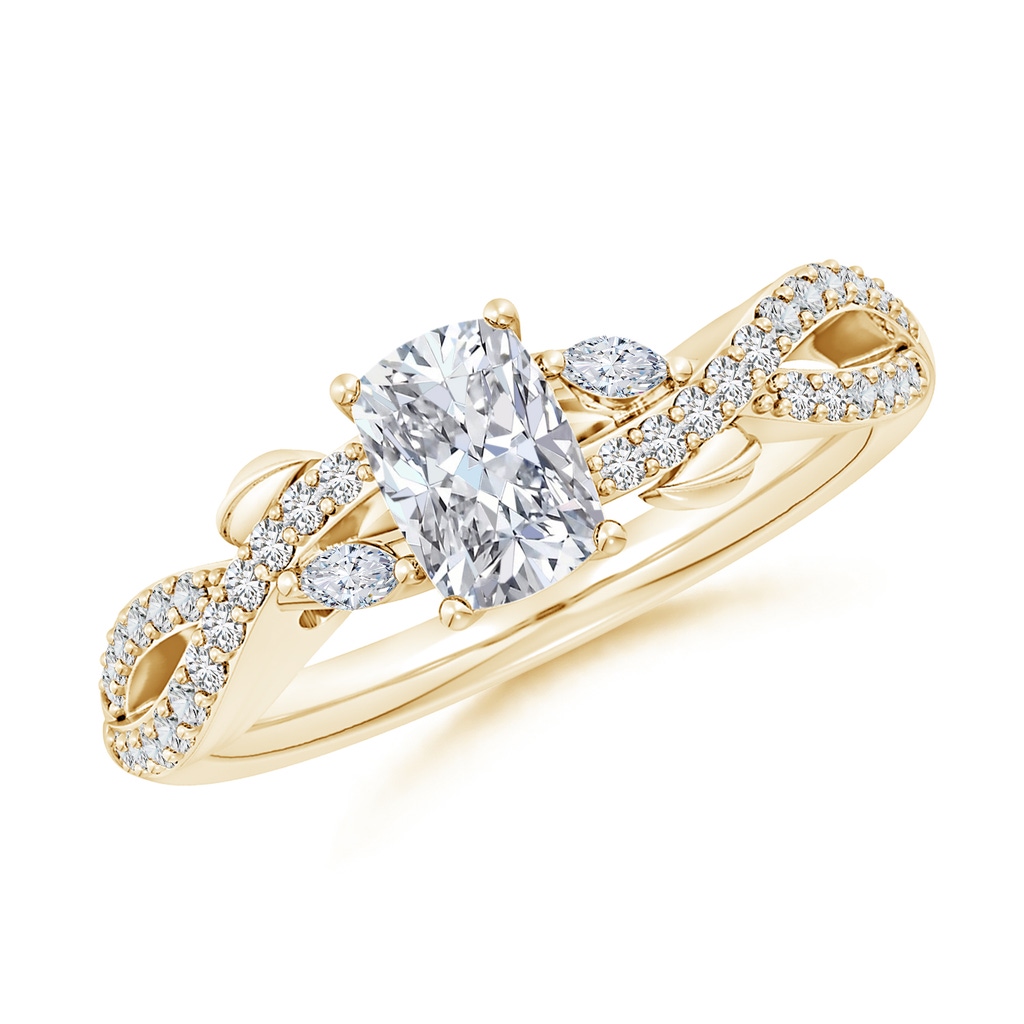 6.5x4.5mm HSI2 Nature-Inspired Cushion Rectangular and Marquise Diamond Side Stone Engagement Ring in Yellow Gold