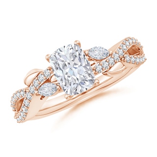 7.5x5.5mm GVS2 Nature-Inspired Cushion Rectangular and Marquise Diamond Side Stone Engagement Ring in 10K Rose Gold