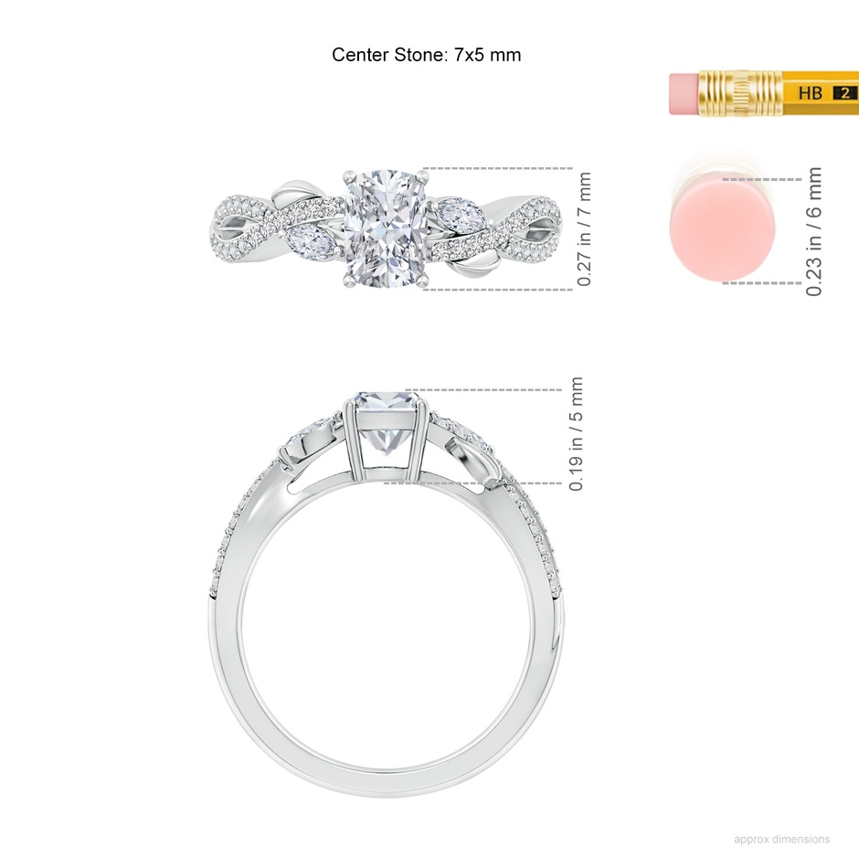 7x5mm HSI2 Nature-Inspired Cushion Rectangular and Marquise Diamond Side Stone Engagement Ring in White Gold ruler