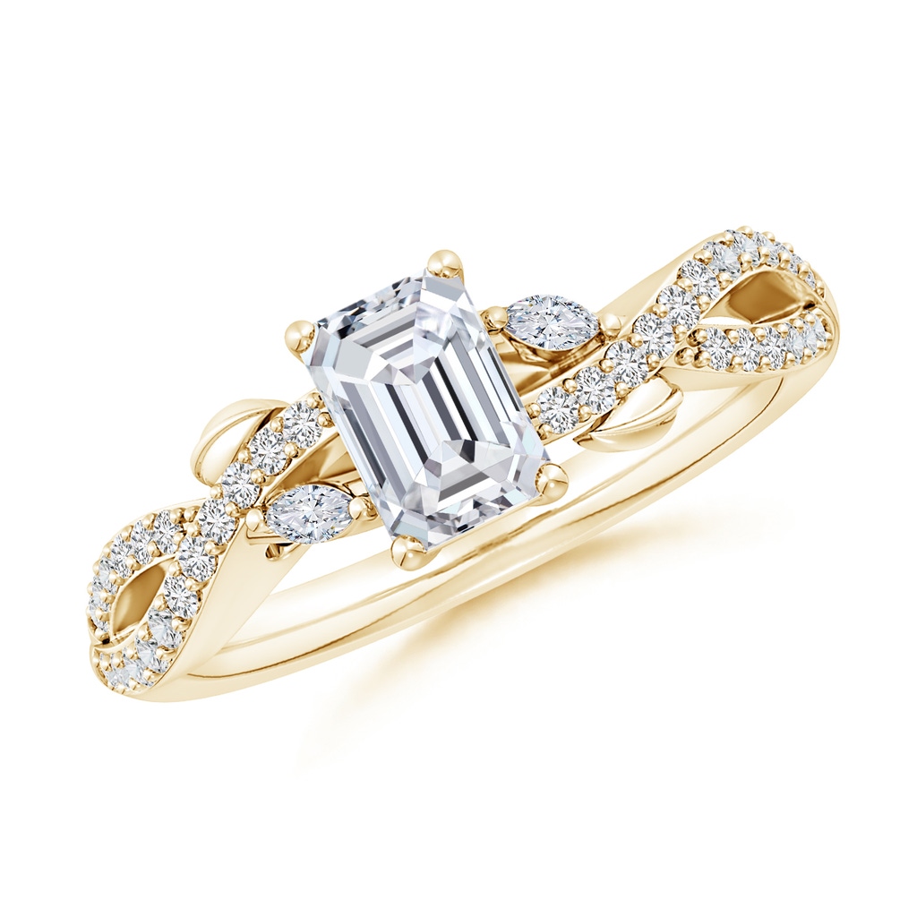 6.5x4.5mm HSI2 Nature-Inspired Emerald-Cut and Marquise Diamond Side Stone Engagement Ring in Yellow Gold