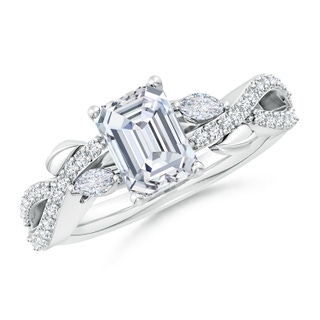 7.5x5.5mm GVS2 Nature-Inspired Emerald-Cut and Marquise Diamond Side Stone Engagement Ring in P950 Platinum