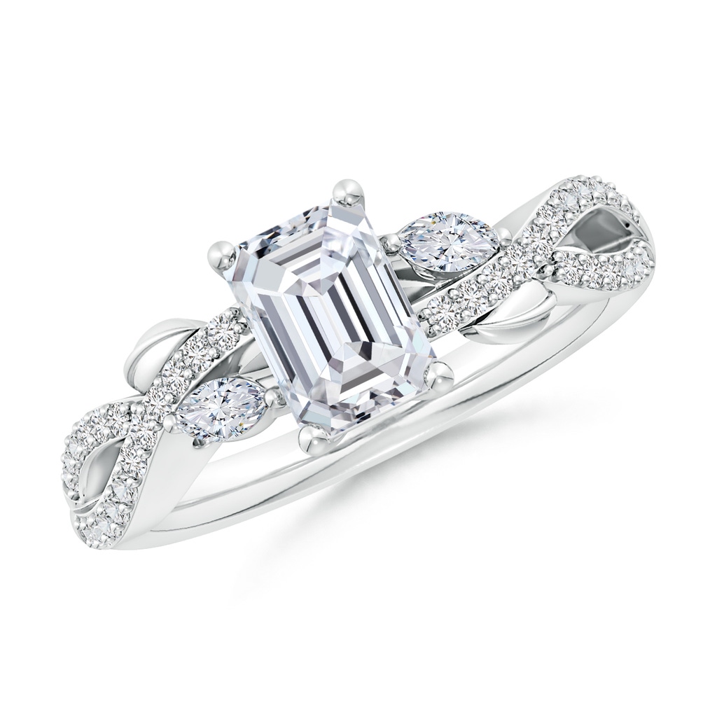 7x5mm HSI2 Nature-Inspired Emerald-Cut and Marquise Diamond Side Stone Engagement Ring in White Gold