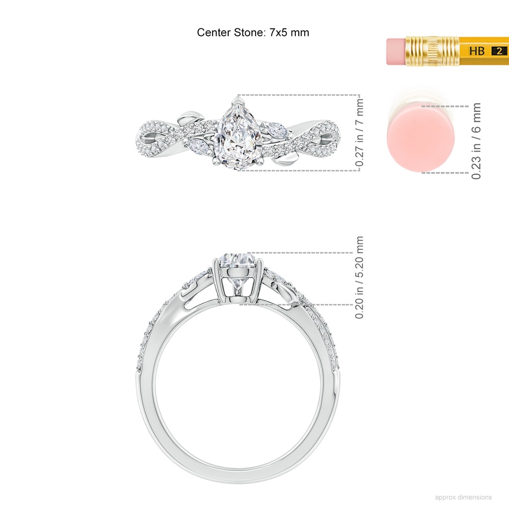 7x5mm HSI2 Nature-Inspired Pear and Marquise Diamond Side Stone Engagement Ring in White Gold ruler